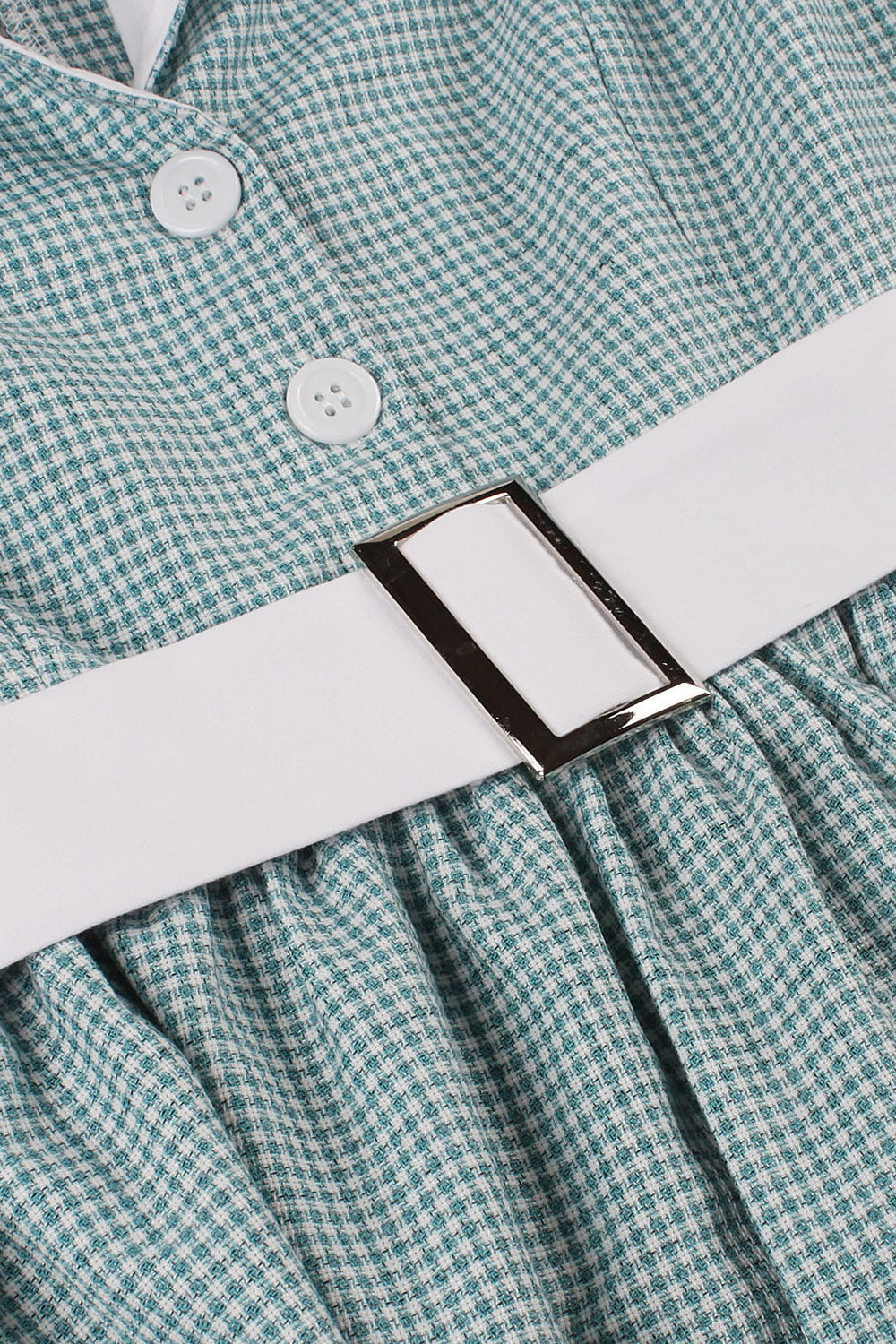 Vestido verde a cuadros sin mangas swing de la década de 1950