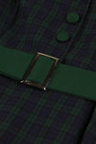 Vestido de swing con cinturón a cuadros verde marino de la década de 1950