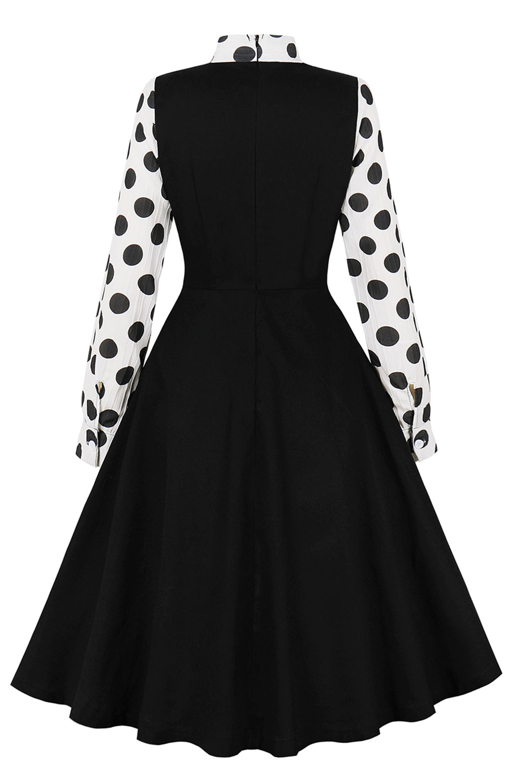 Vestido negro de lunares Swing de la década de 1950 con lazos