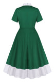 Vestido asimétrico con volantes de la década de 1950 en verde oscuro con lazos