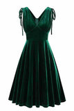 Vestido corto vintage verde oscuro con escote en V
