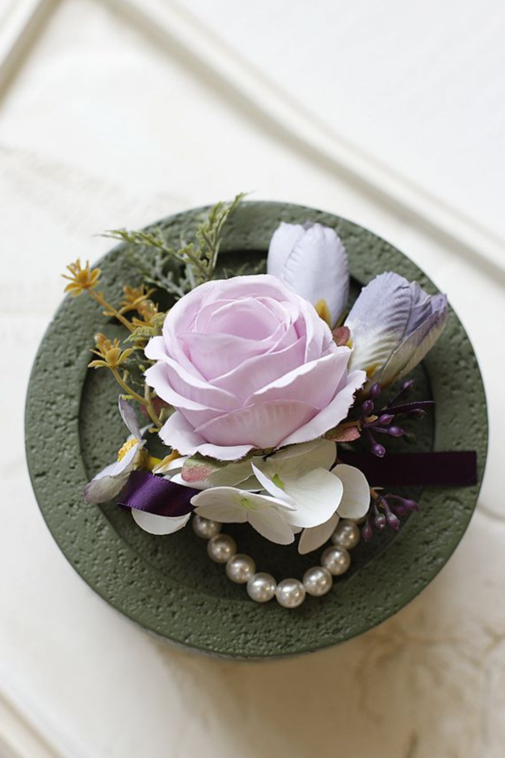 Ramillete de muñeca de fiesta de albaricoque y boutonniere para hombre para boda