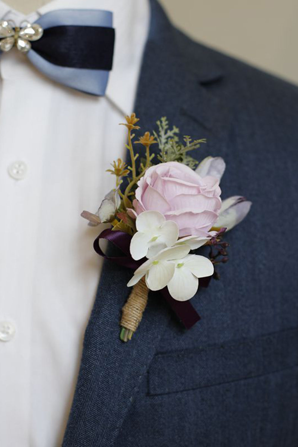 Ramillete de muñeca de fiesta de albaricoque y boutonniere para hombre para boda