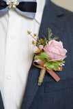 Ramillete de muñeca de fiesta de albaricoque y boutonniere para hombre para boda