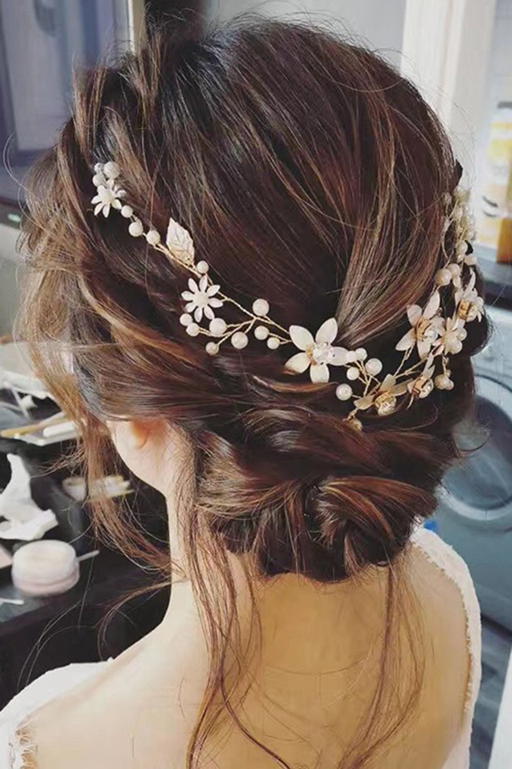 Pelo de Perla Enredadera Oro Cristal Flor Novia Accesorios para el Cabello