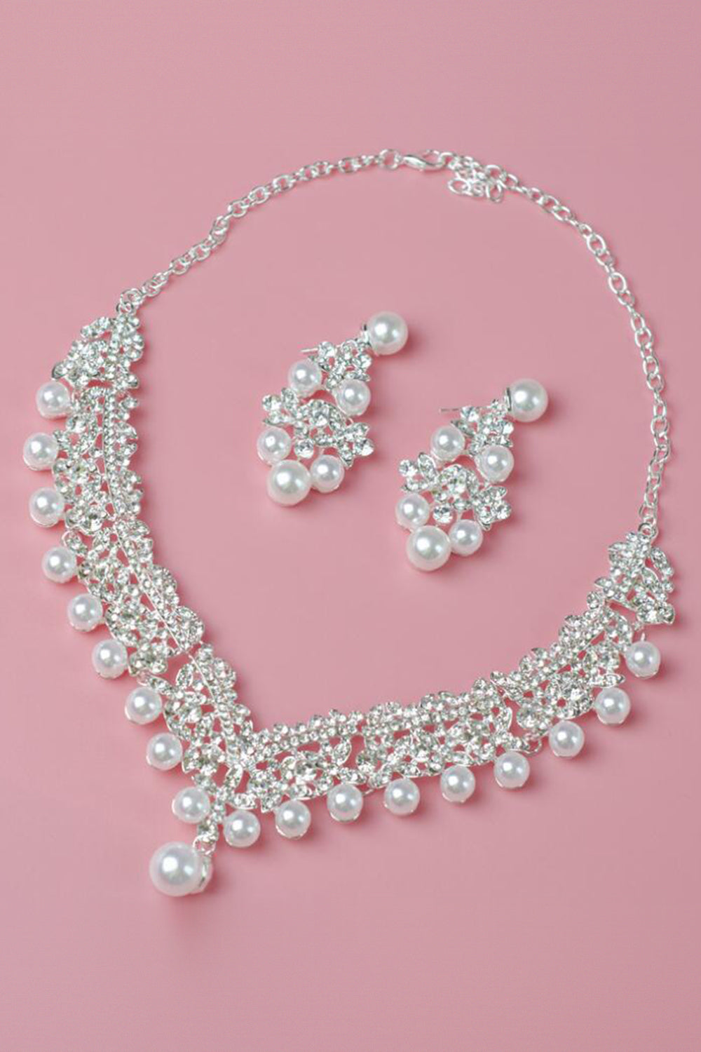 Perla Rhinestone Colgante Collar Pendientes Tiara Conjunto de Joyería