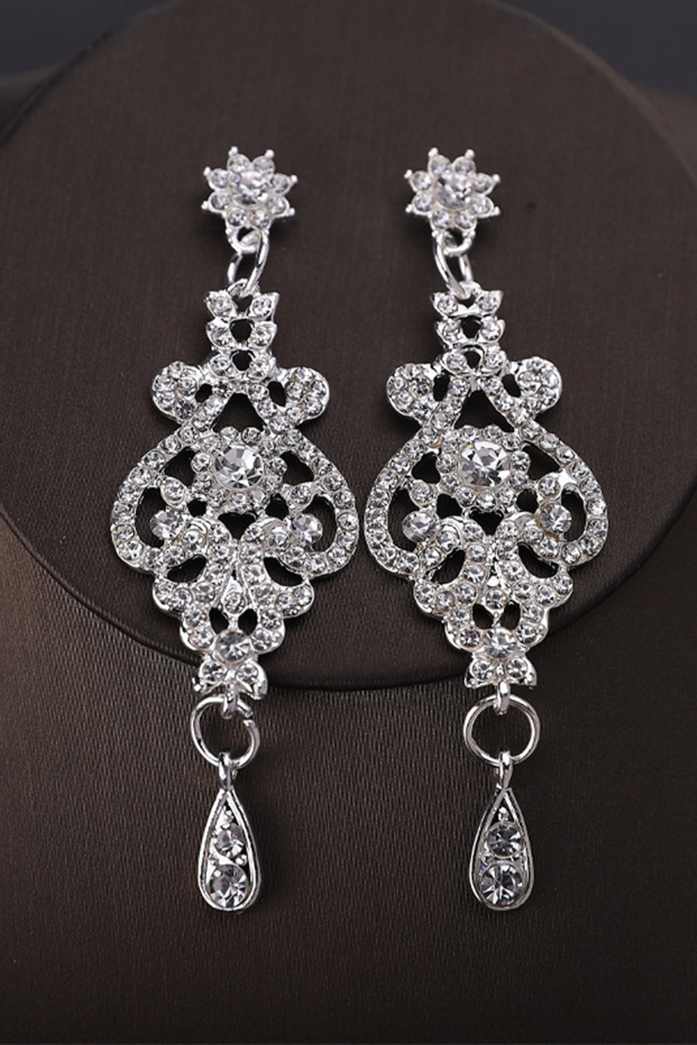 Conjunto de collar de vidrio brillante vintage de plata para fiesta de bodas