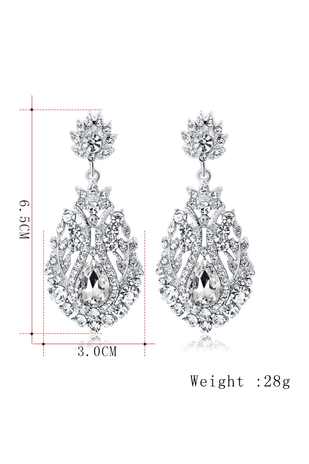 Pendientes de boda nupciales de cristal blanco