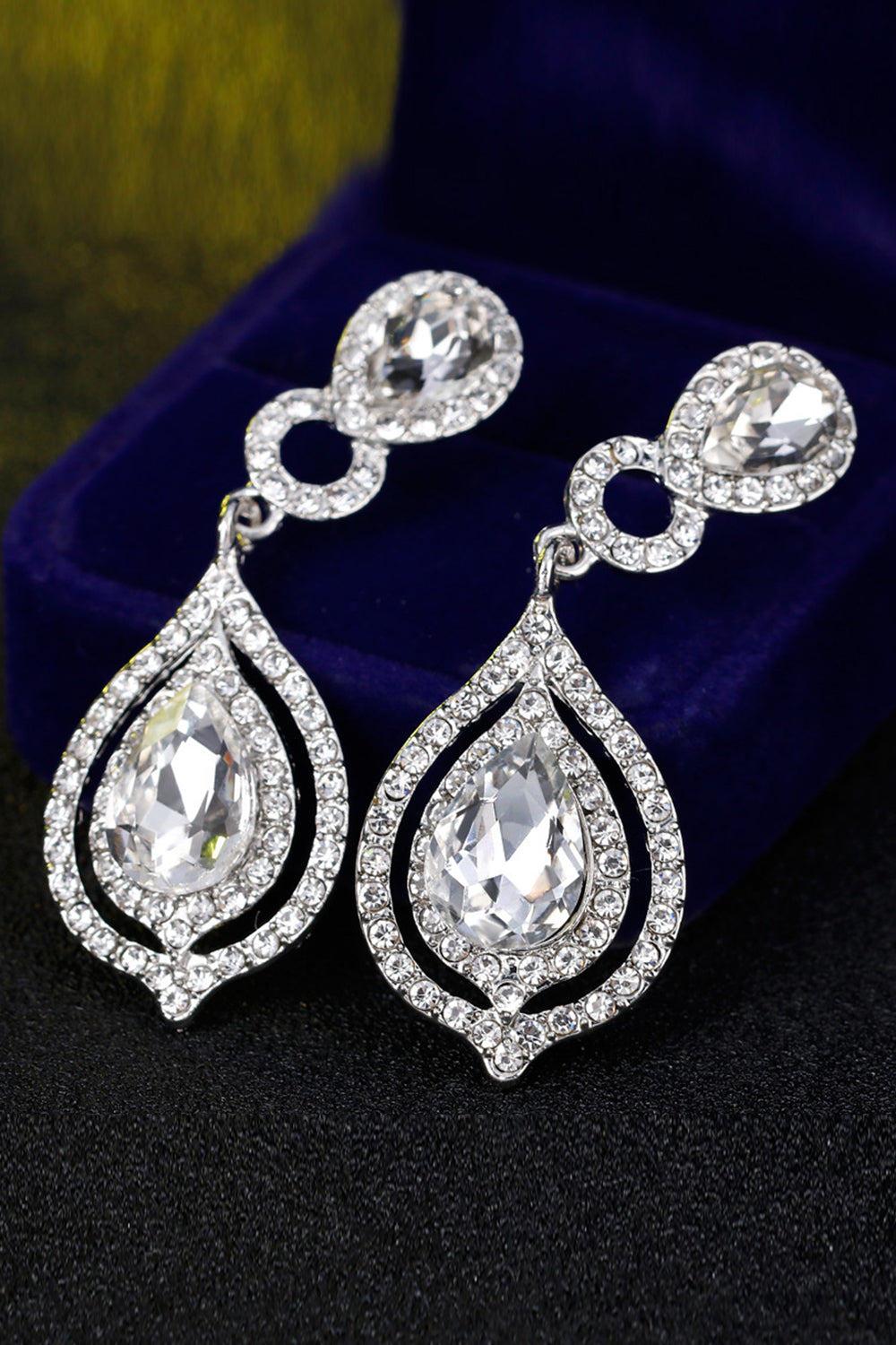 Boda nupcial Pendientes colgantes de lágrima de cristal blanco