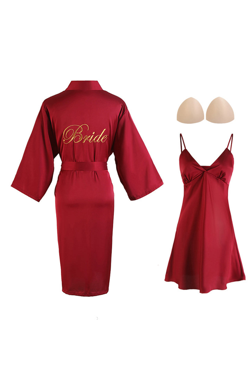 Conjunto de vestido de noche de damas de honor para la fiesta de bodas de pijama de novia burdeos