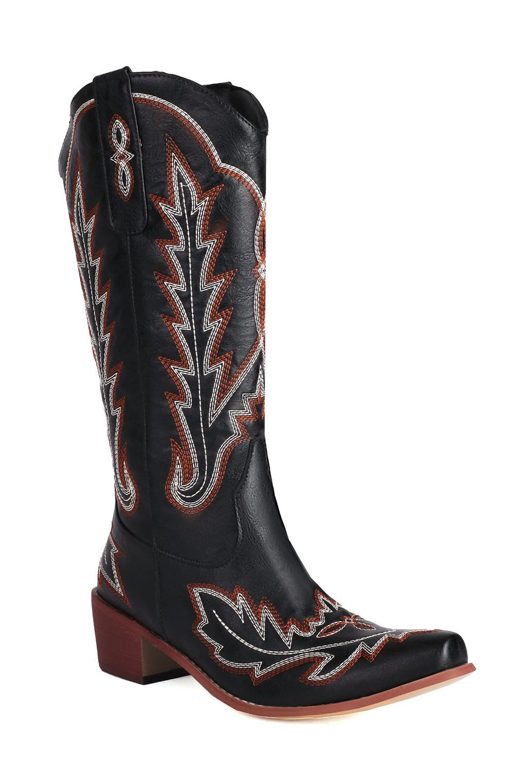 Botas vaqueras clásicas de pantorrilla ancha con punta puntiaguda bordada hasta la rodilla