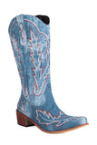 Botas vaqueras clásicas de pantorrilla ancha con punta puntiaguda bordada hasta la rodilla