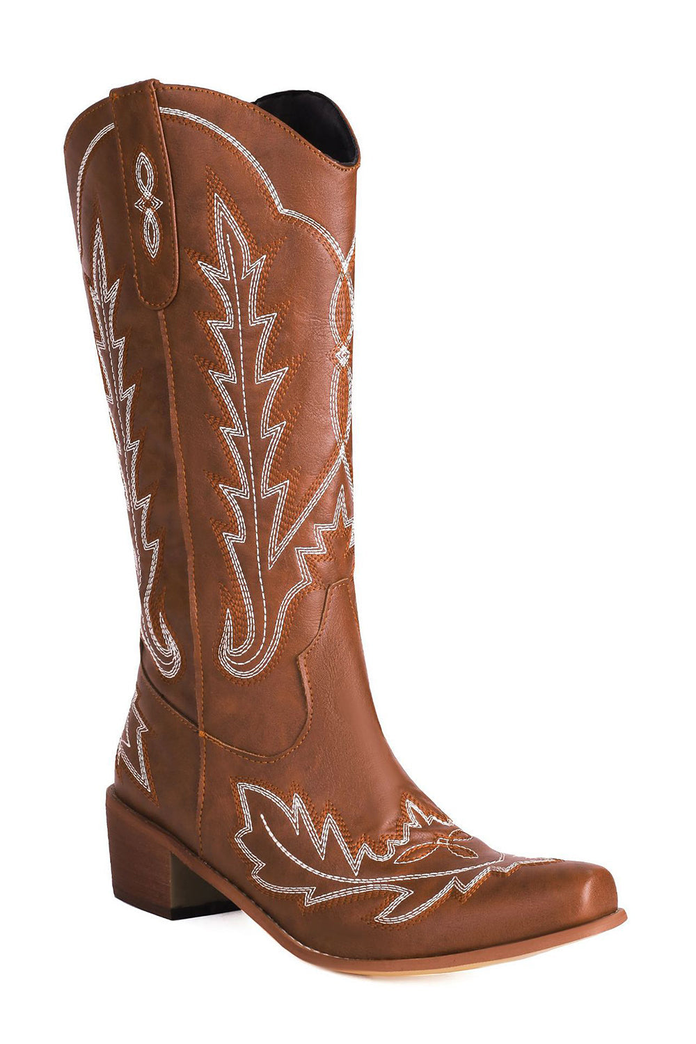 Botas vaqueras clásicas de pantorrilla ancha con punta puntiaguda bordada hasta la rodilla