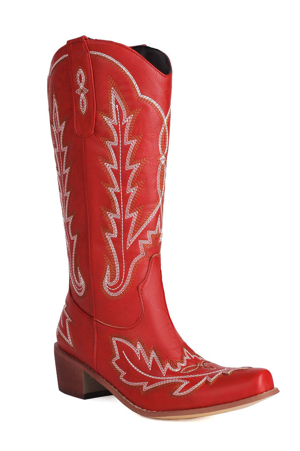 Botas vaqueras clásicas de pantorrilla ancha con punta puntiaguda bordada hasta la rodilla