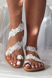 Sandalias planas de mujer de encaje blanco boho