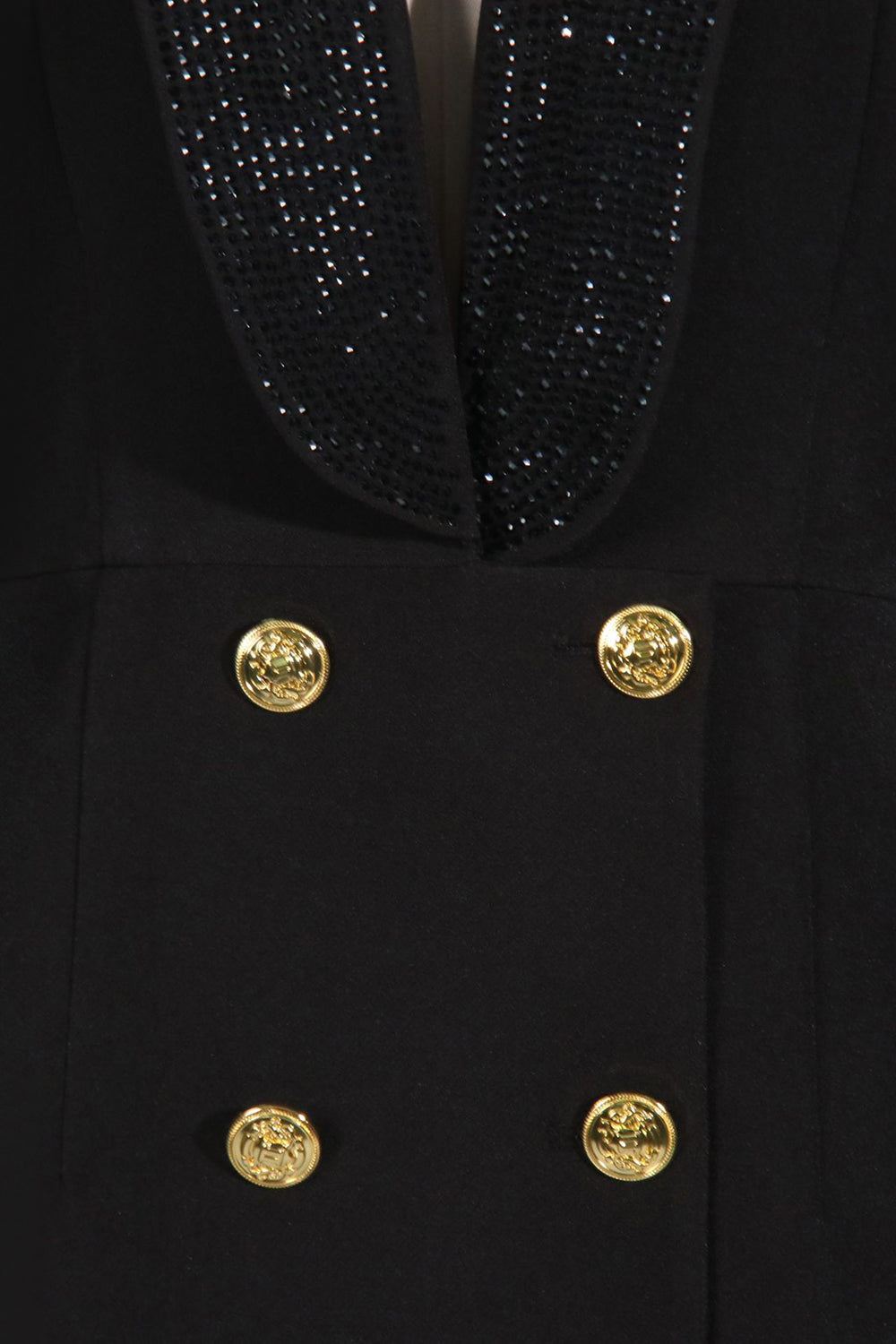 Chal negro brillante solapa con espalda sin abalorios Blazer de mujer