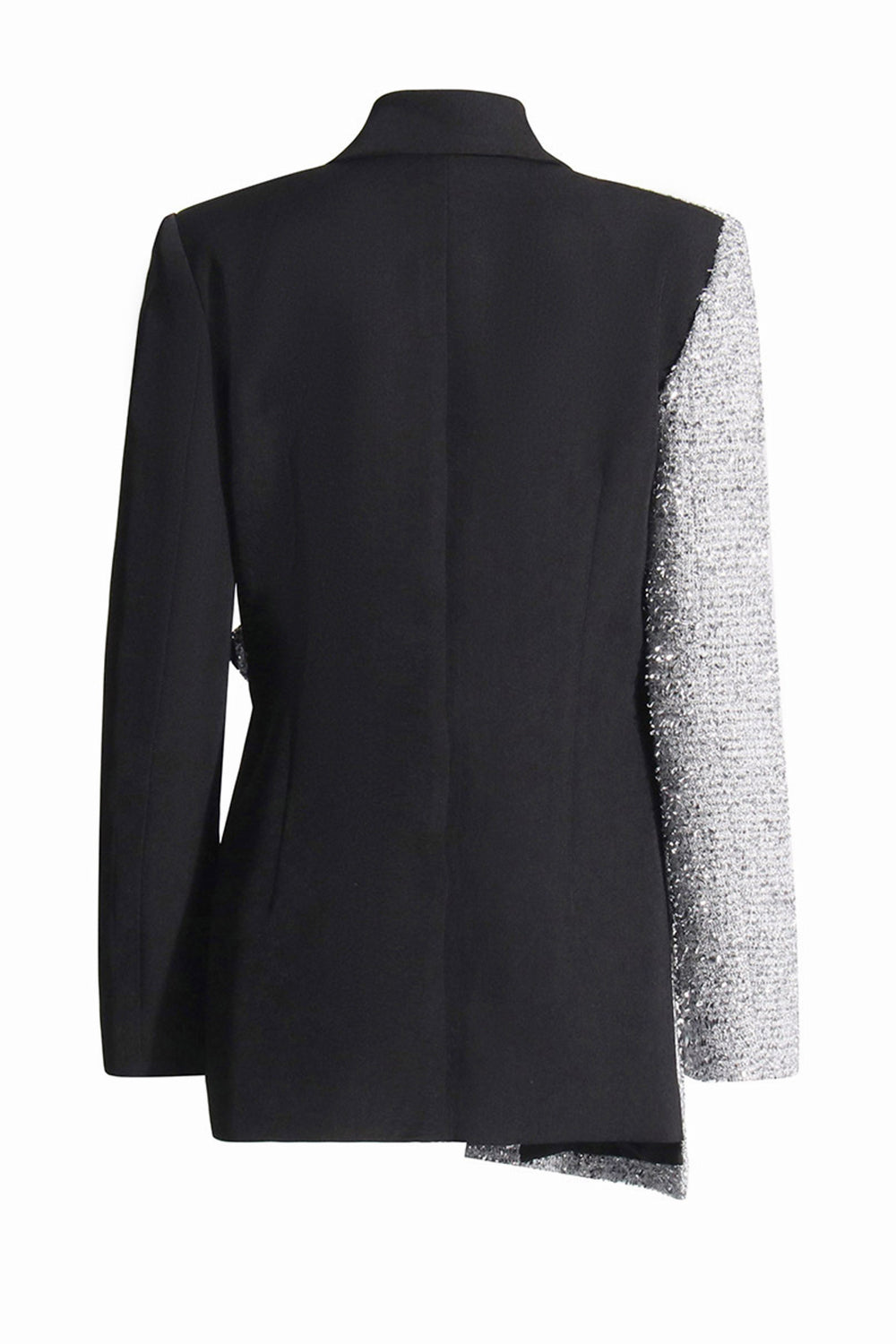 Plata Negro Solapa de Pico Slim Fit Blazer Mujer