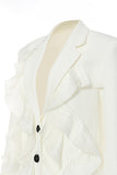 Blazer de mujer con solapa de muesca blanca con volantes