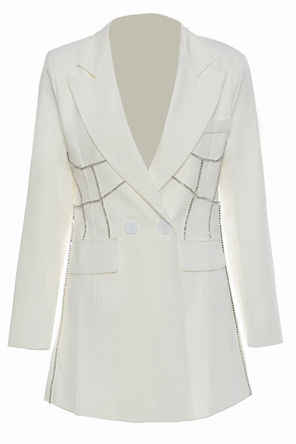 Blazer de mujer con solapa de pico negro y abalorios