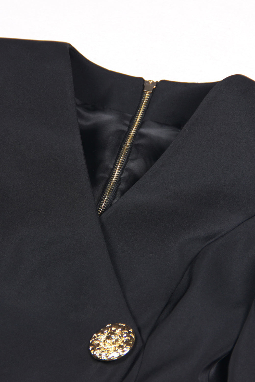 Blazer largo de mujer con escote en V negro y corte ajustado