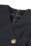 Blazer largo de mujer con escote en V negro y corte ajustado