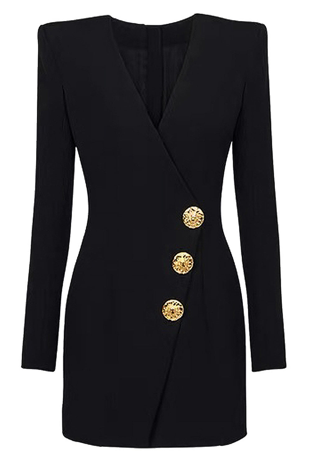 Blazer largo de mujer con escote en V negro y corte ajustado