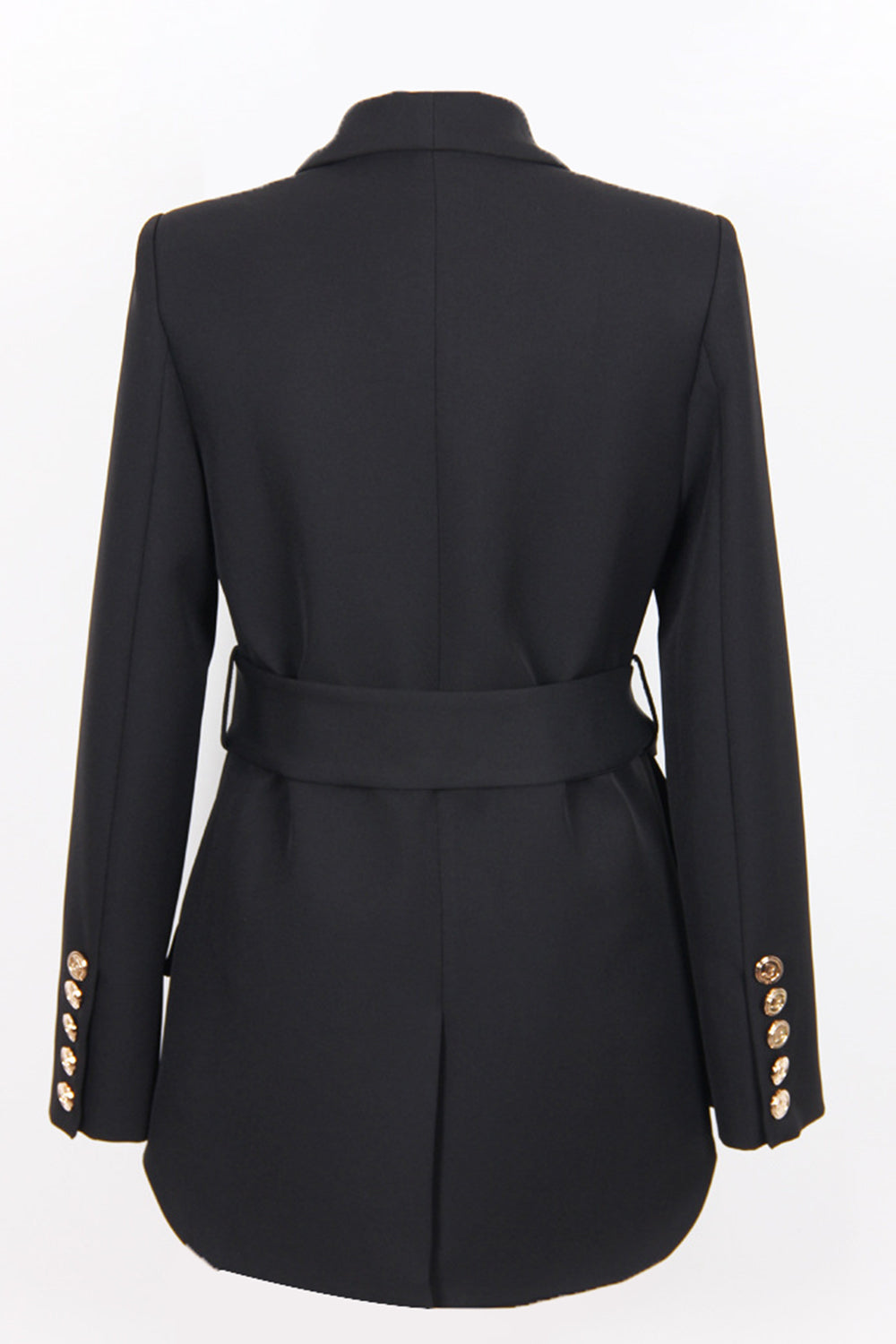 Chal Negro Solapa Cruzado Blazer Largo de Mujer con Cinturón