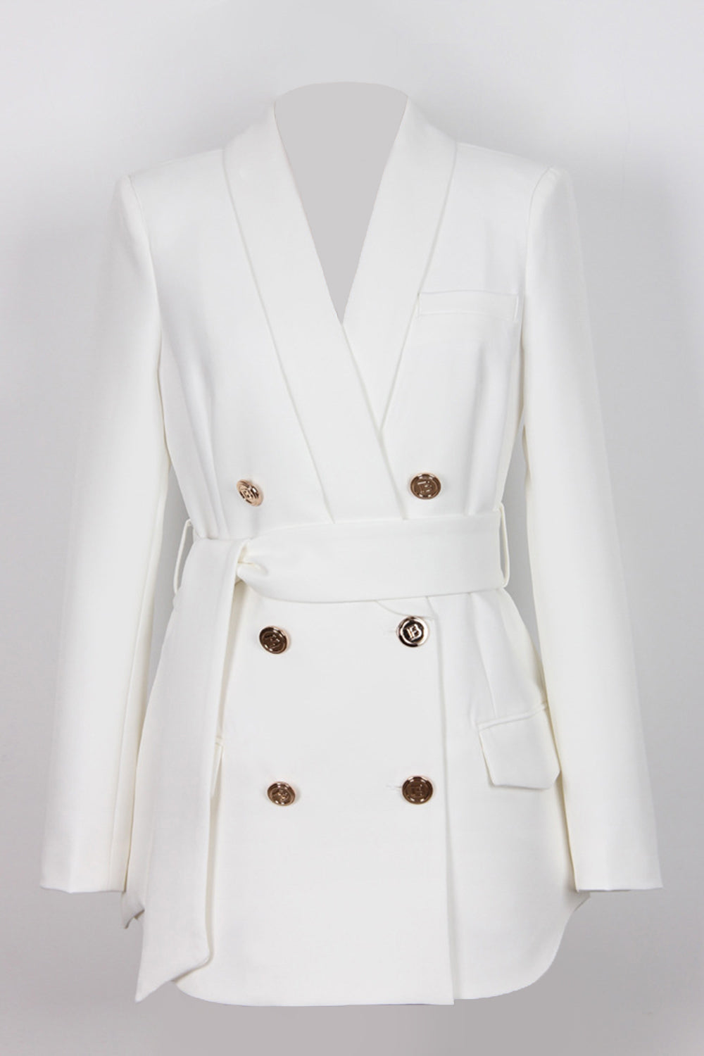 Chal Negro Solapa Cruzado Blazer Largo de Mujer con Cinturón