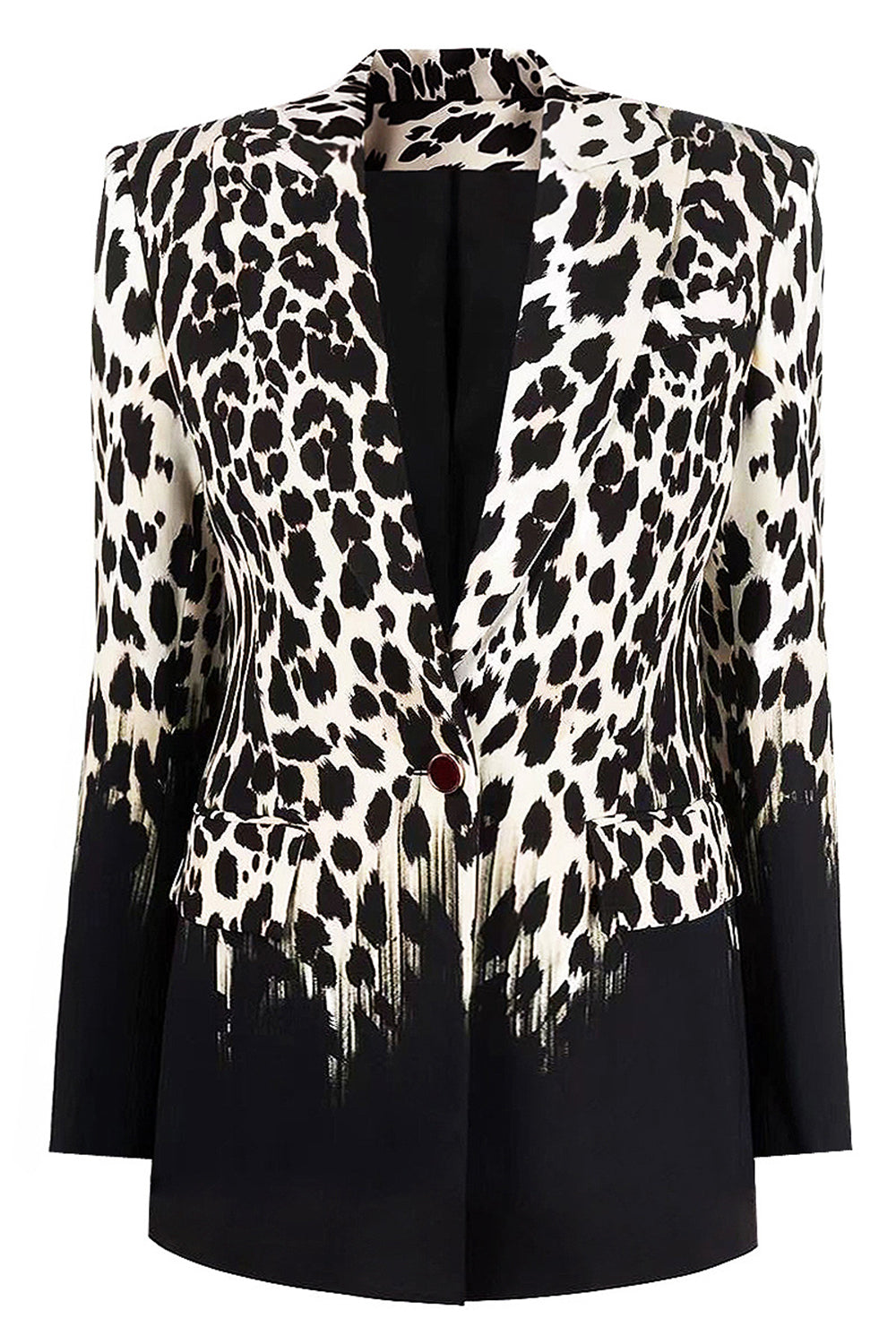 Blazer de mujer con estampado de salto en blanco y negro con solapa de pico con un botón