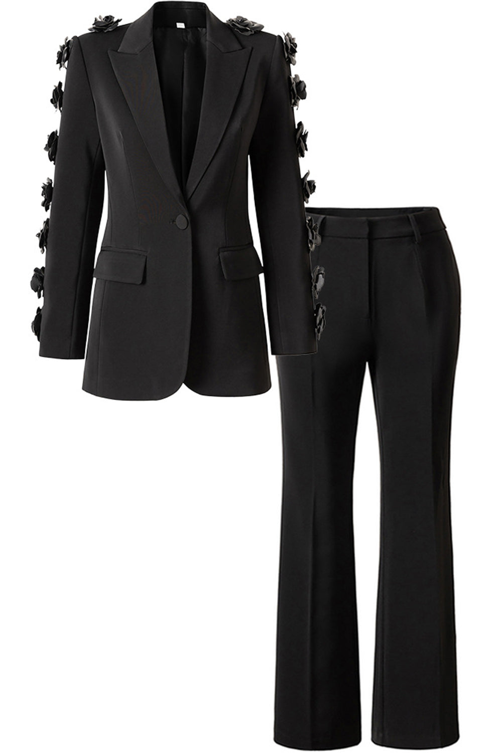 Trajes formales negros de 2 piezas con solapa de pico para mujer