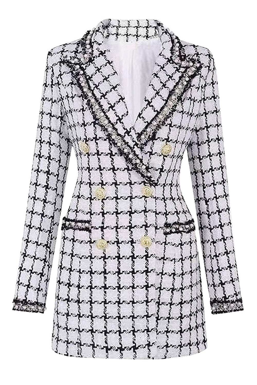 Mix Abrigo de Mujer Grid Peak Solapel Negro con perla