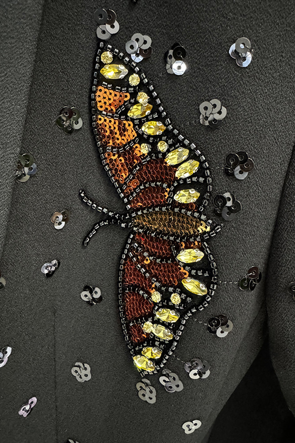 Chal Negro Solapa 2 Piezas Trajes de Mujer con Mariposas