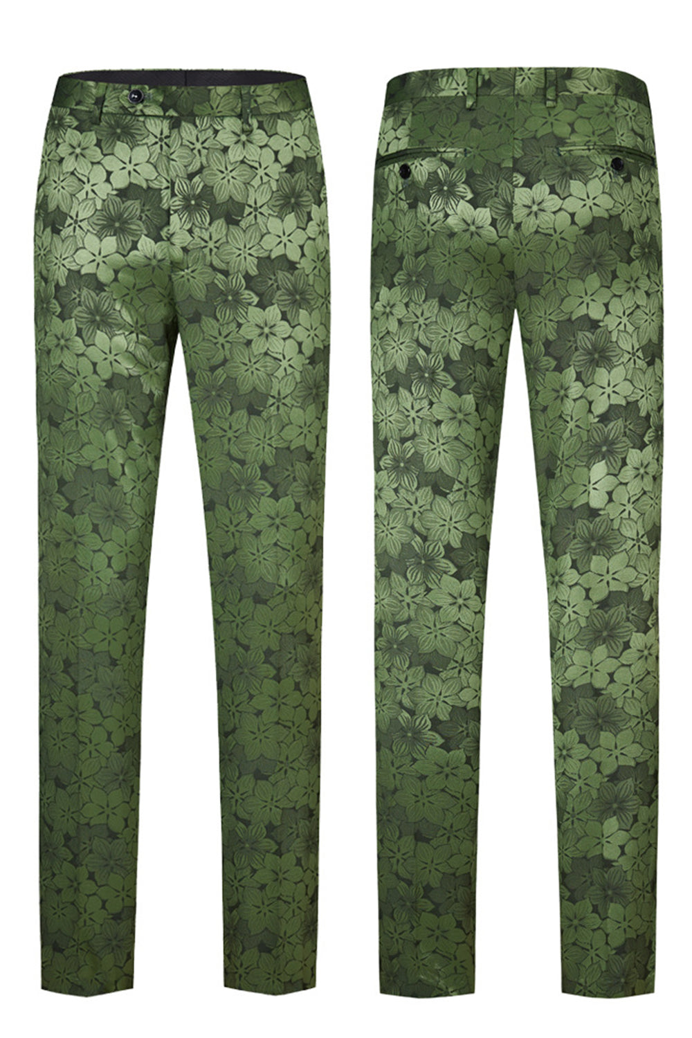 Traje de fiesta para hombre de 2 piezas con solapa de pico verde militar con patrón