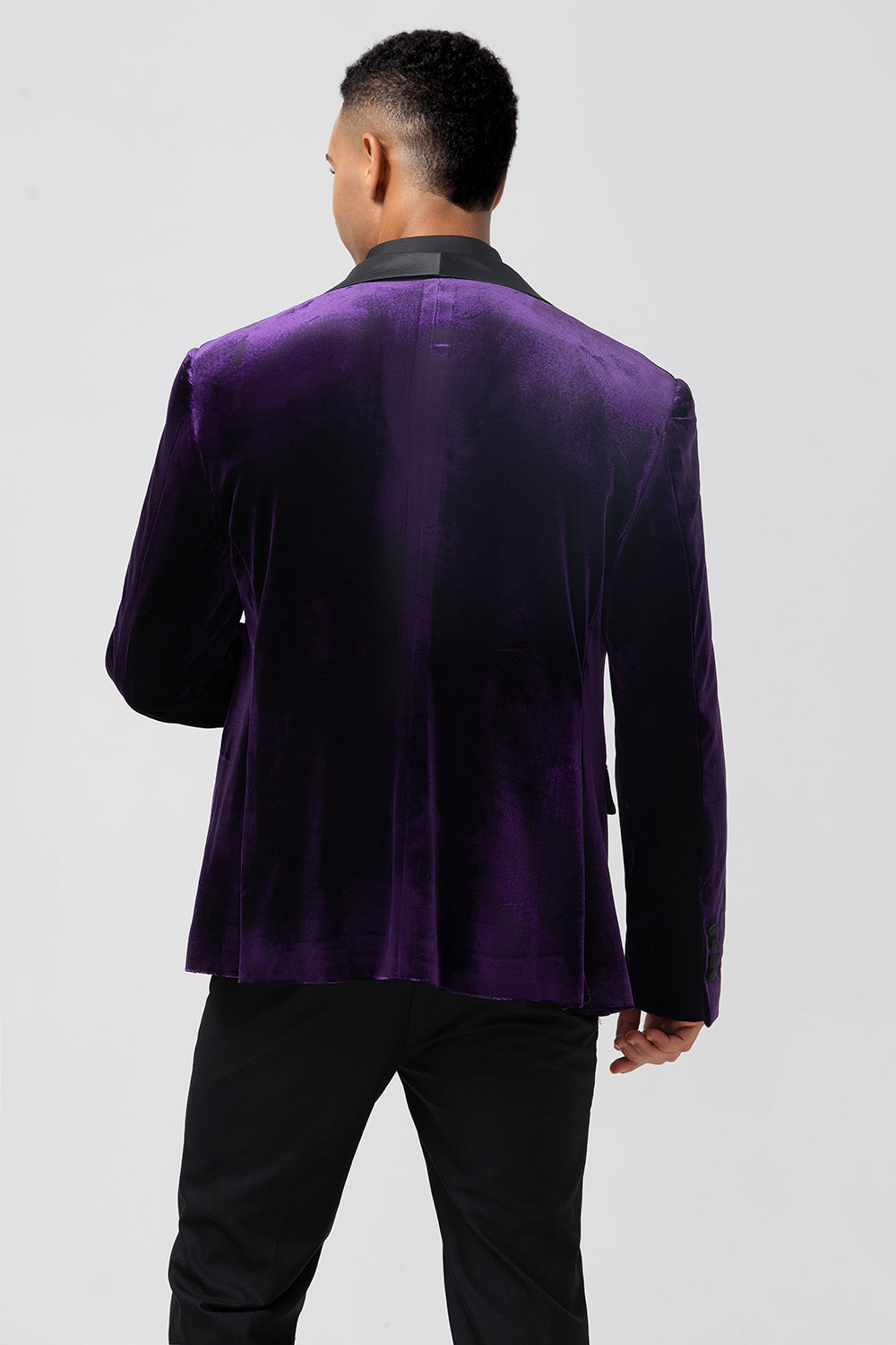 Blazer de fiesta para hombre con solapa de chal morado oscuro con un botón