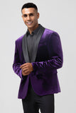 Blazer de fiesta para hombre con solapa de chal morado oscuro con un botón