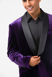 Blazer de fiesta para hombre con solapa de chal morado oscuro con un botón