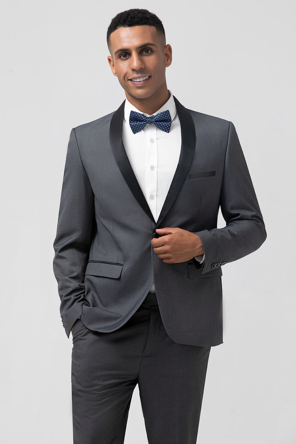 Chal gris Laper One Button 2 piezas Trajes de novio hombre