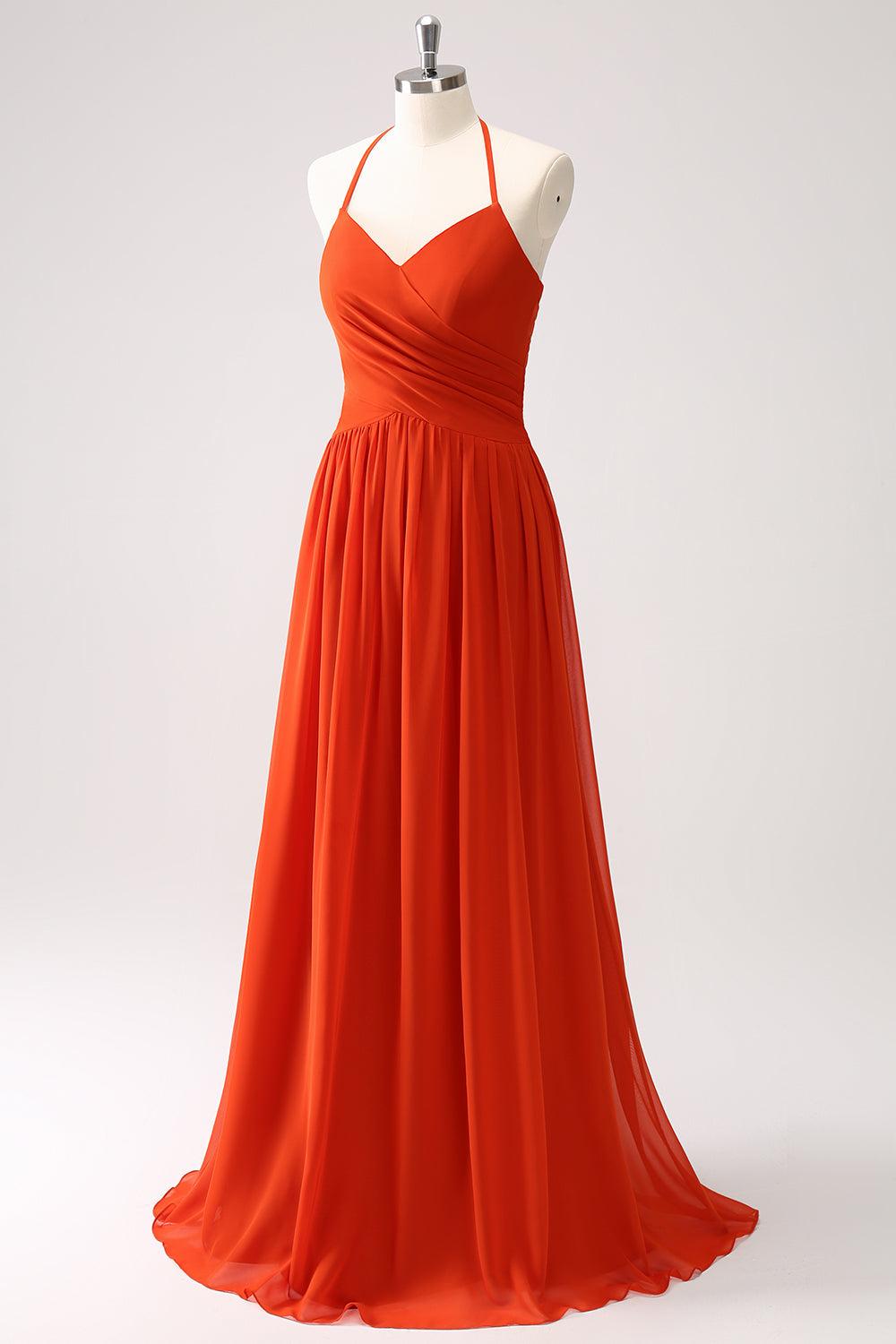 Vestido largo de dama de honor halter halter naranja