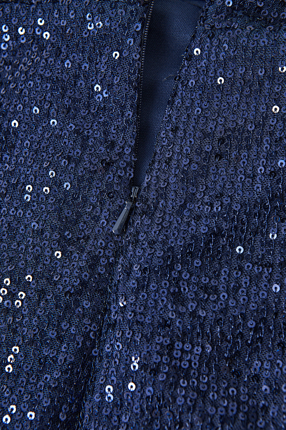Vestido de cóctel midi de lentejuelas con escote en V azul marino con abertura