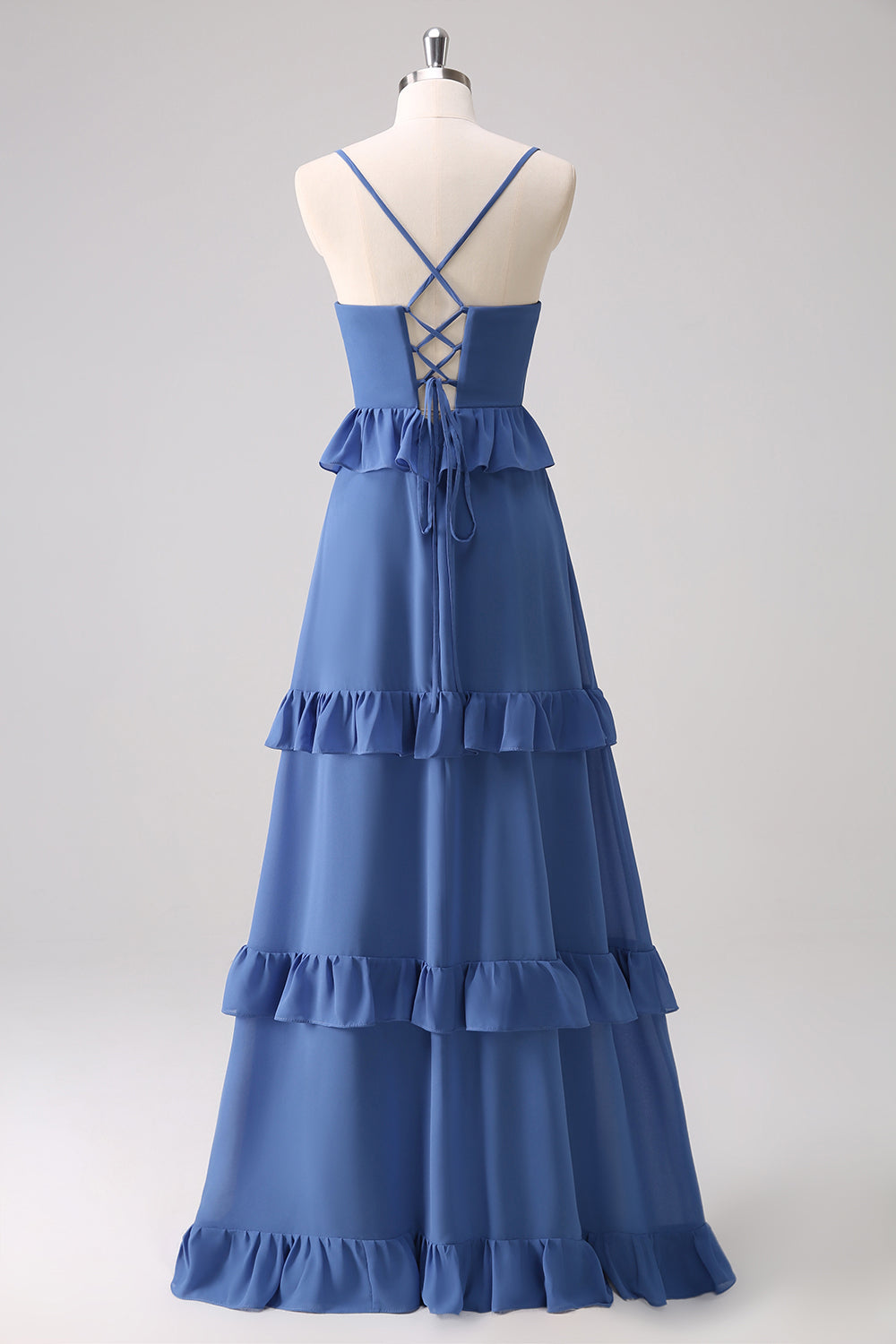 Vestido de dama de honor de línea A con tirantes finos azul oscuro