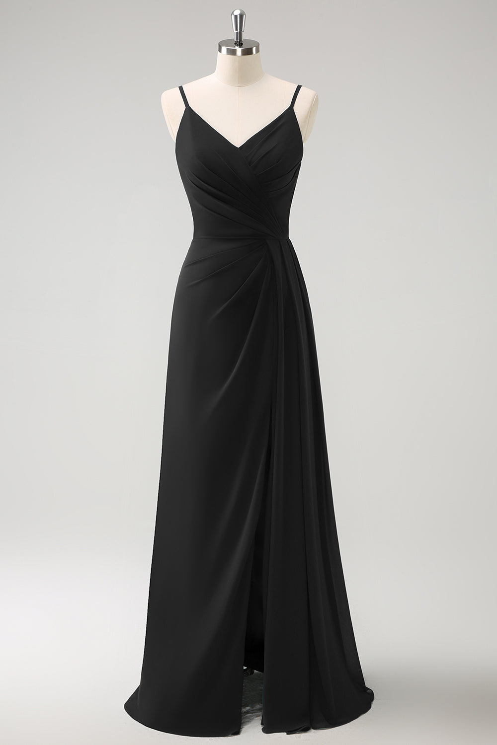 Vestido largo de dama de honor con tirantes de espagueti verde oscuro Ruche con abertura