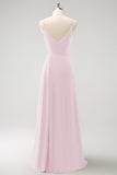 Vestido largo de dama de honor con tirantes de espagueti verde oscuro Ruche con abertura