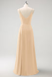 Vestido largo de dama de honor con tirantes de espagueti verde oscuro Ruche con abertura