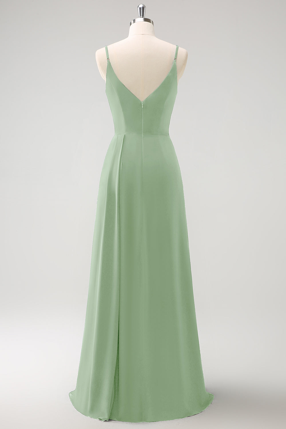 Vestido largo de dama de honor con tirantes de espagueti verde oscuro Ruche con abertura