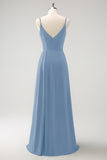 Vestido largo de dama de honor con tirantes de espagueti verde oscuro Ruche con abertura