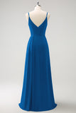 Vestido largo de dama de honor con tirantes de espagueti verde oscuro Ruche con abertura