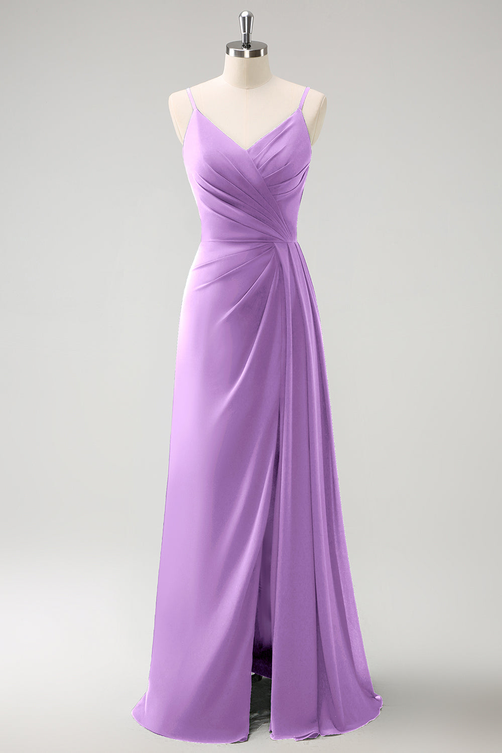Vestido largo de dama de honor con tirantes de espagueti verde oscuro Ruche con abertura