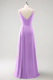 Vestido largo de dama de honor con tirantes de espagueti verde oscuro Ruche con abertura