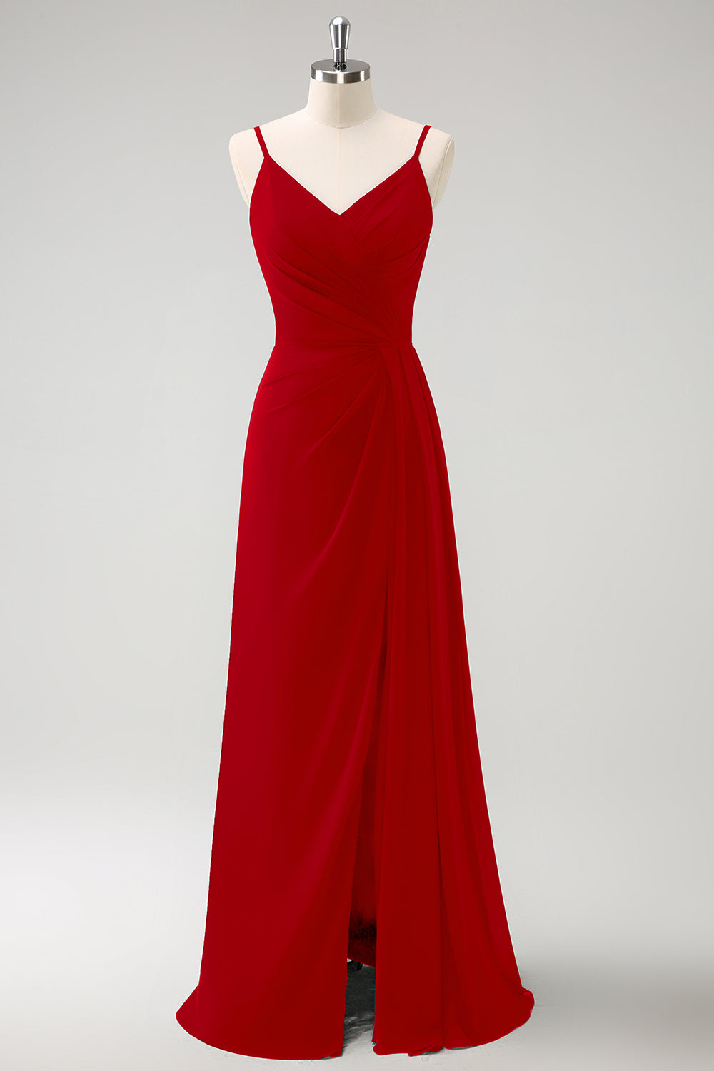 Vestido largo de dama de honor con tirantes de espagueti verde oscuro Ruche con abertura