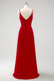 Vestido largo de dama de honor con tirantes de espagueti verde oscuro Ruche con abertura